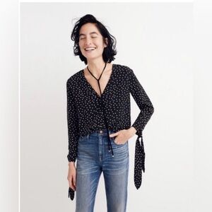 Madewell Black and White Star Print Silk Blouse S EUC